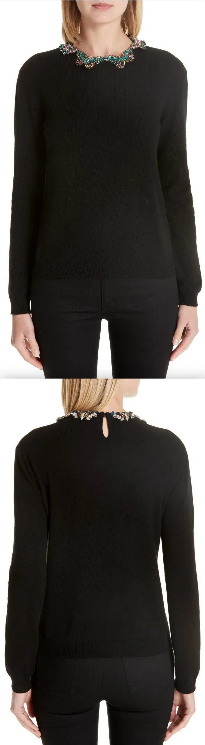 Black Embellished Butterfly Neck Sweater