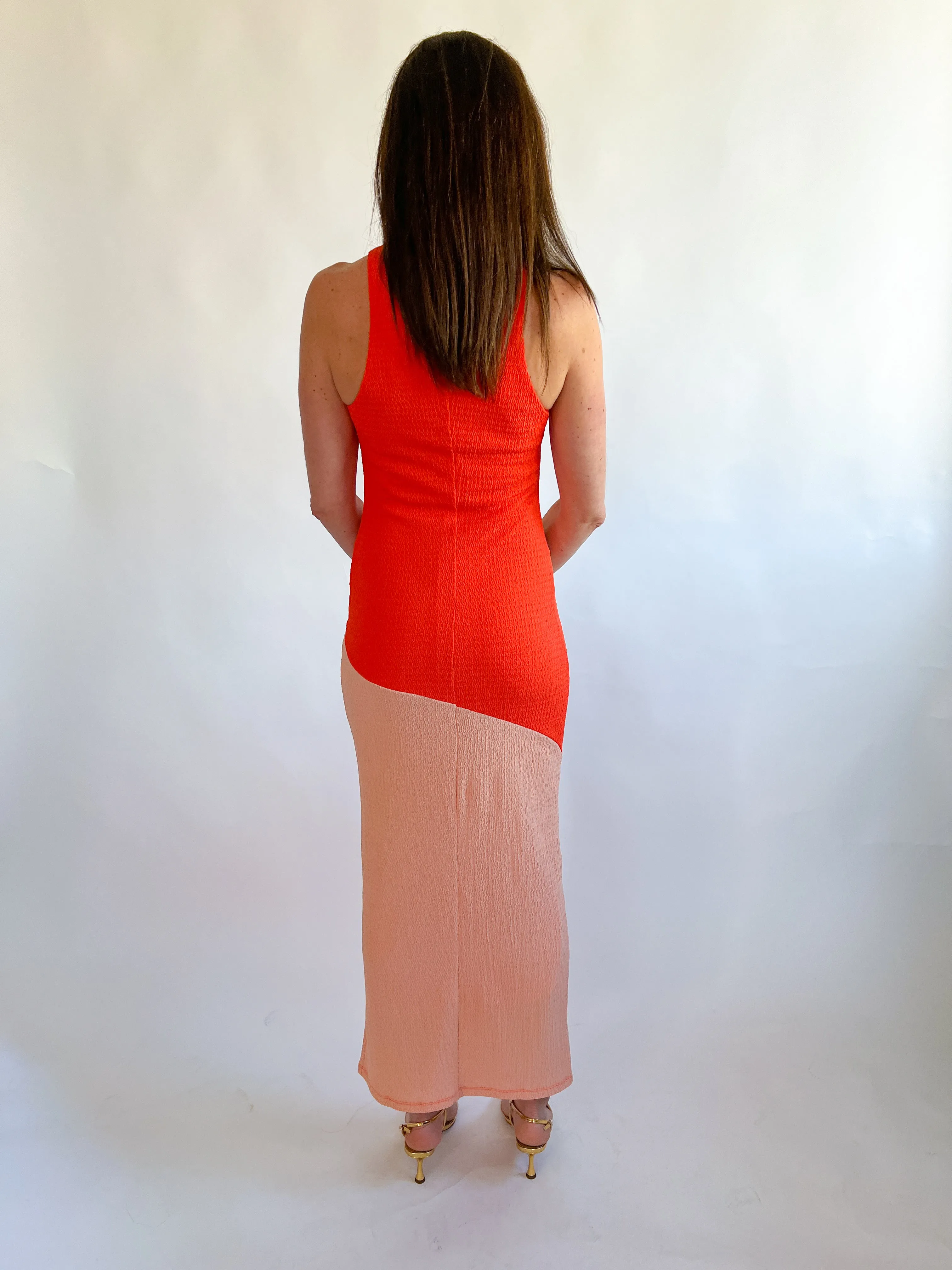 Colorblock Round Neck Maxi Dress