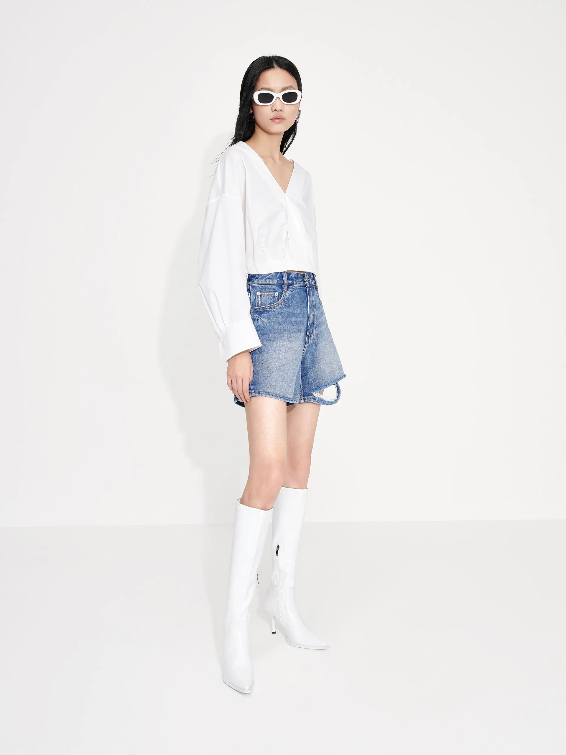 Cropped V-neck Cotton Top