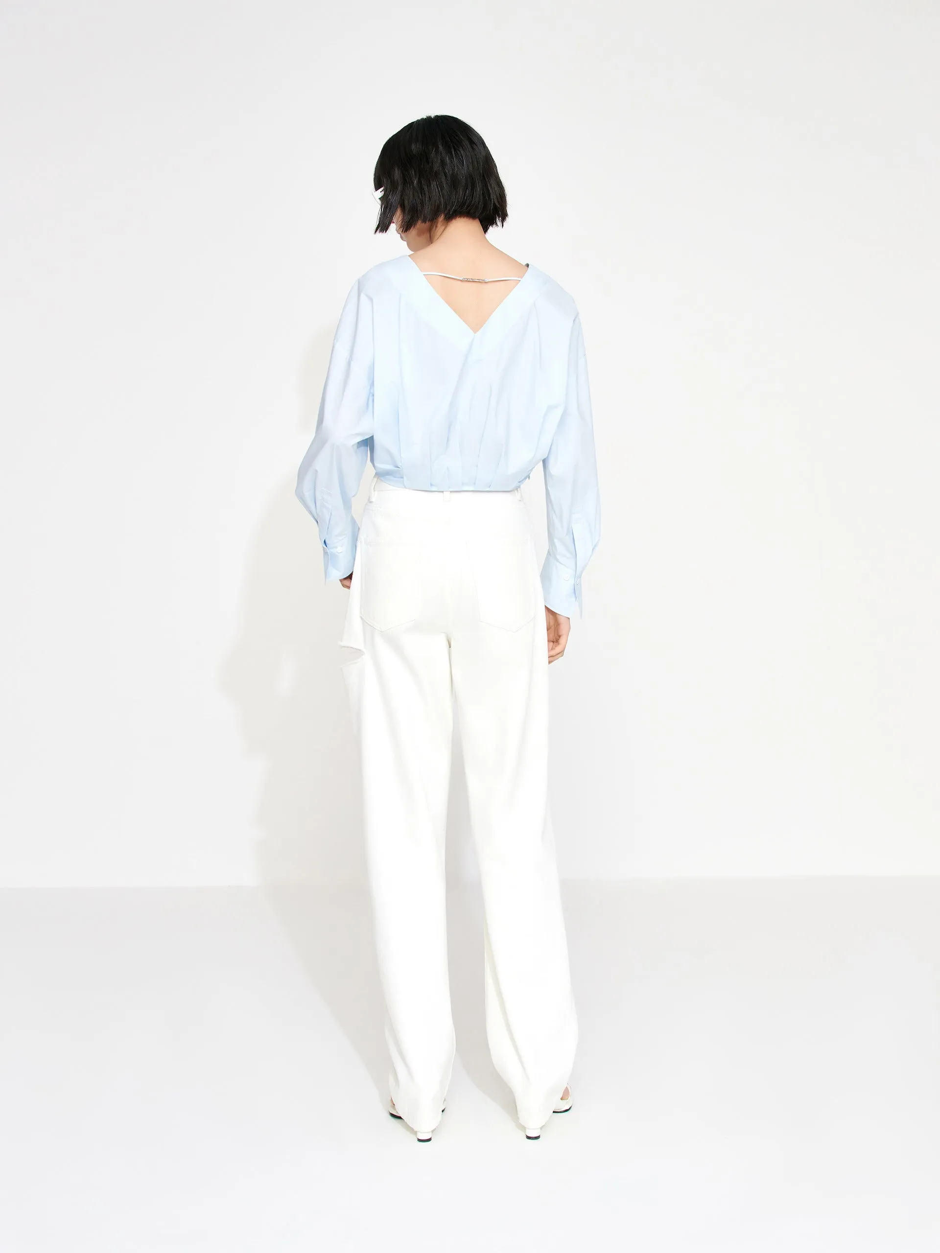 Cropped V-neck Cotton Top