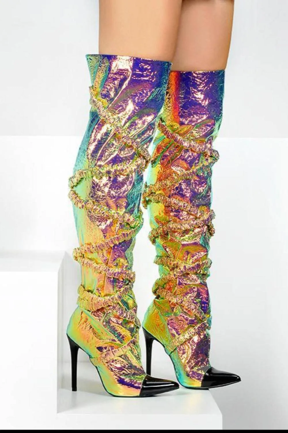 Dream Land Metallic Knee High Gold Boots