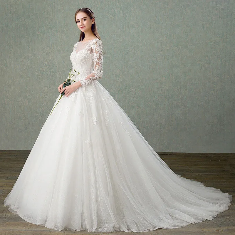 [Final Sale] Delicate Lace Tulle Cut Out Back Wedding Gown