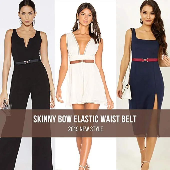 JASGOOD Women Bow Skinny Elastic Belt,Stretch Thin Belt,Stretchy Slim Waist Belt for Dresses 1Inch Wide Fit Waist 27-37Inch