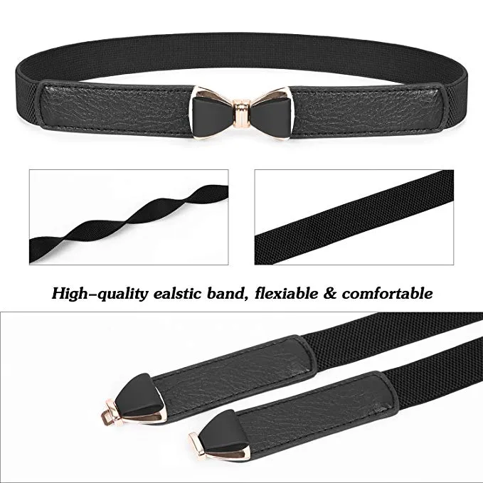 JASGOOD Women Bow Skinny Elastic Belt,Stretch Thin Belt,Stretchy Slim Waist Belt for Dresses 1Inch Wide Fit Waist 27-37Inch