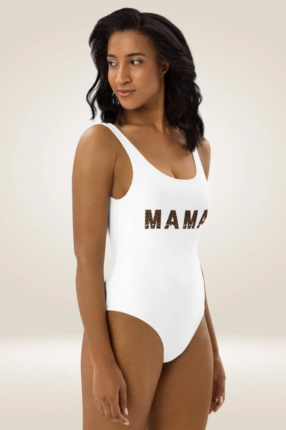 Leopard Print Mama White One Piece Swimsuit