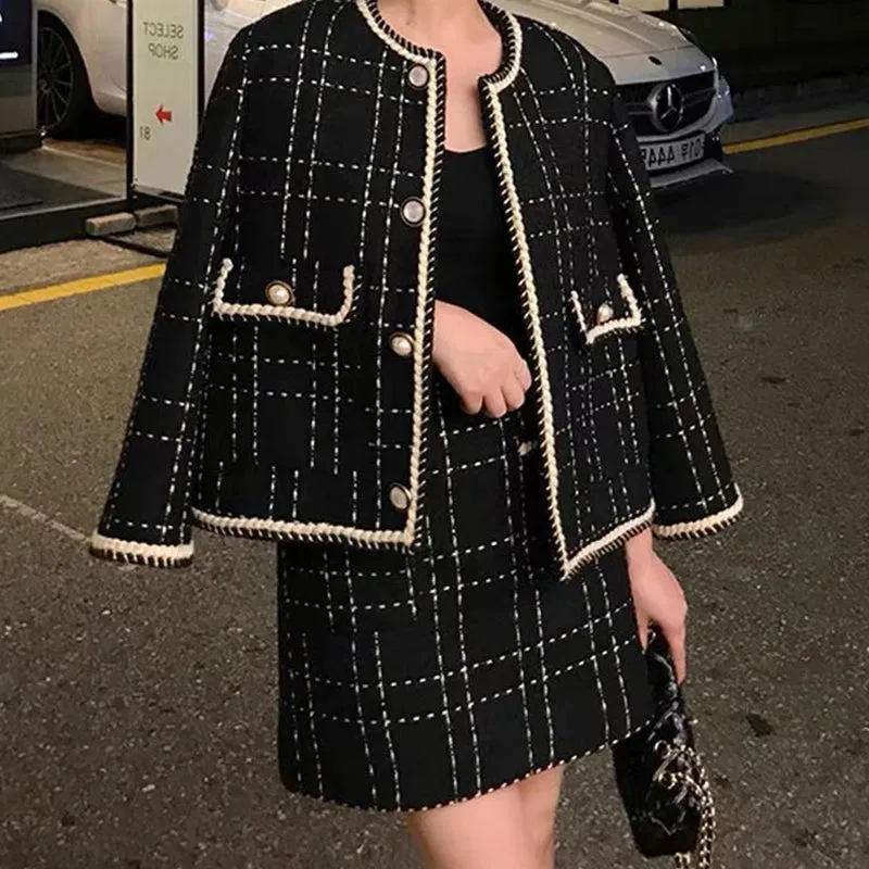 Loose Tweed Skirts Two-Piece Set