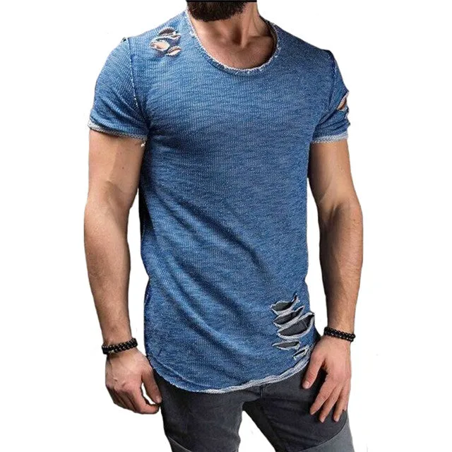 Men's Fashion Distressed Short Sleeve T-shirt Up To 3XL