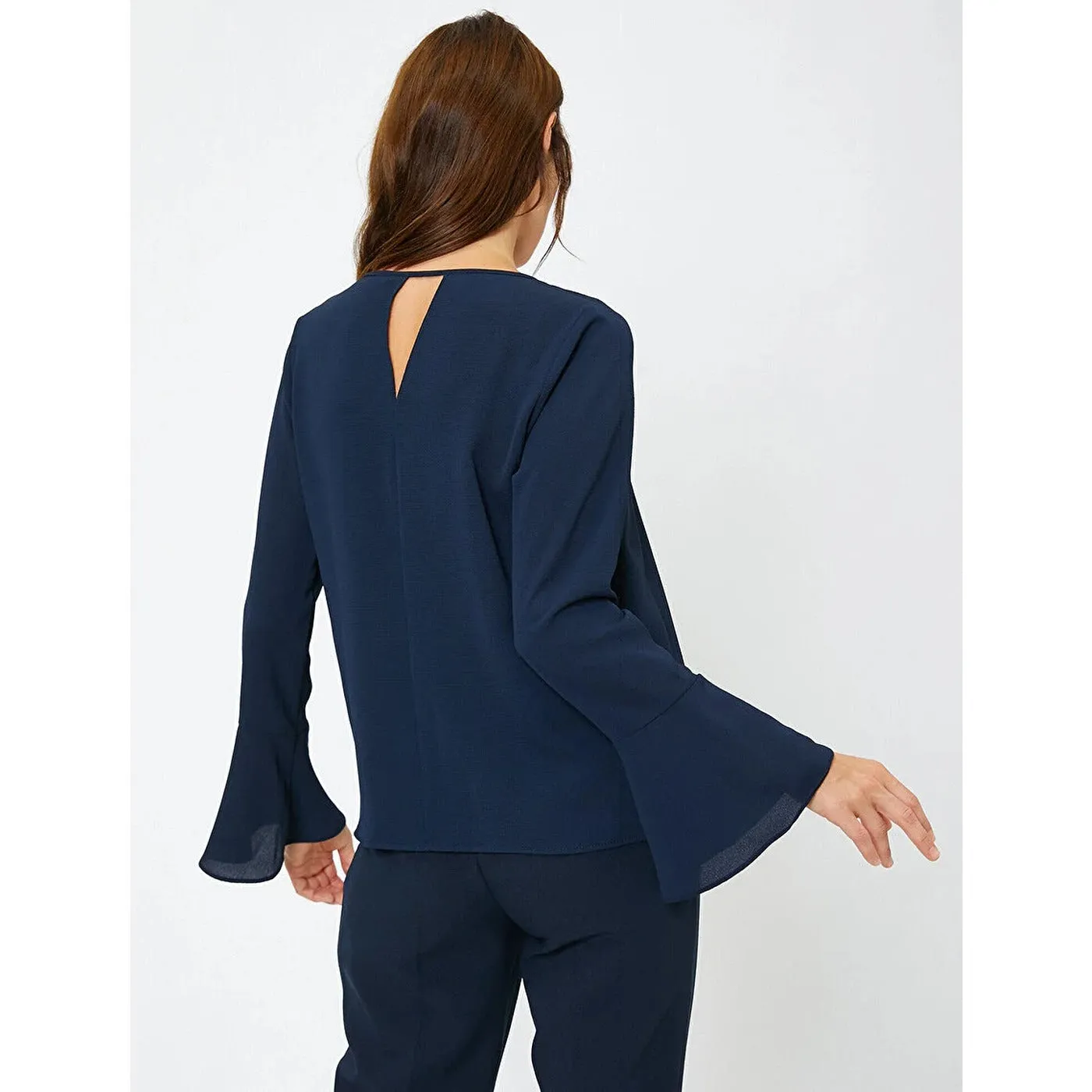 Navy Sleeve Frilled Blouse