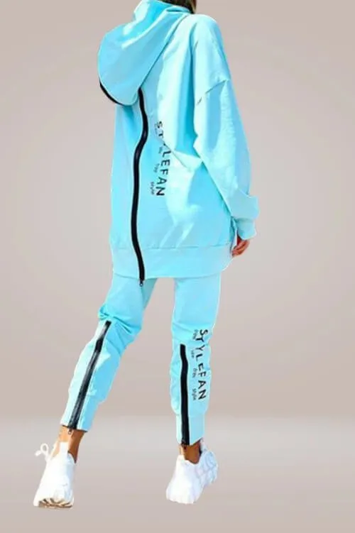 Organic Cotton Sports Sweatshirt Back Zipper Hooded Two-piece Set