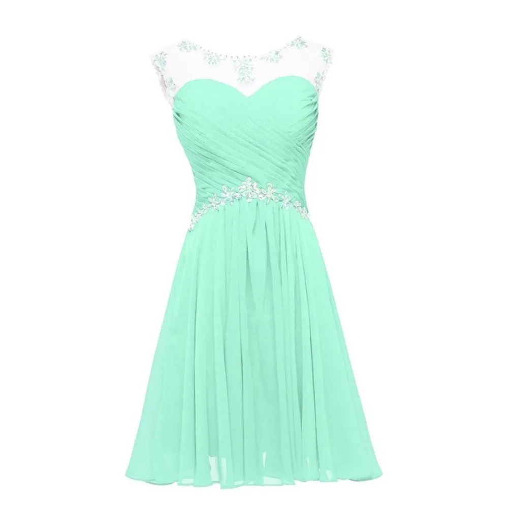 sd-hk Women Short Bridesmaid Dress Lace Hollow Out Mini Party Dress