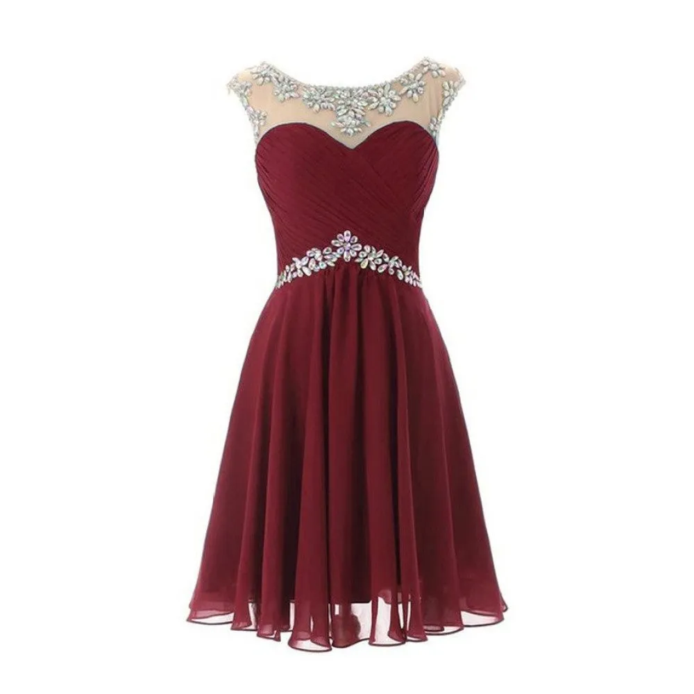 sd-hk Women Short Bridesmaid Dress Lace Hollow Out Mini Party Dress
