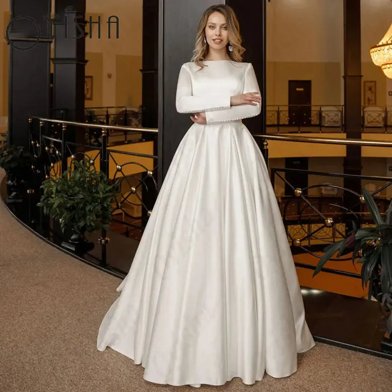 Wedding Dresses Simple Long Sleeves A-Line Luxury Bridal Gown For Woman
