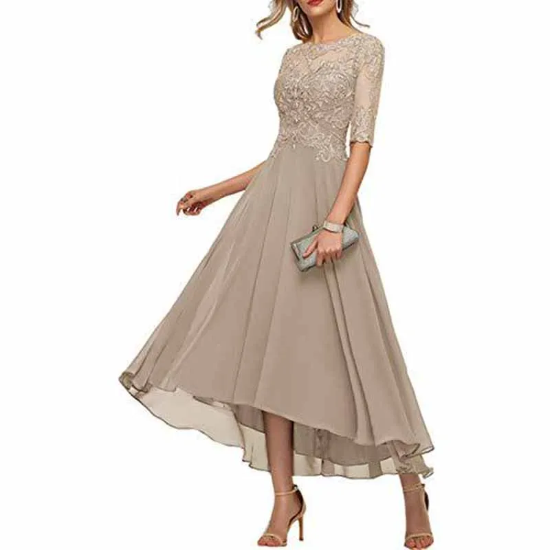 Women's Floral Lace 2/3 Sleeves Bridesmaid Dress Formal Maxi Dress