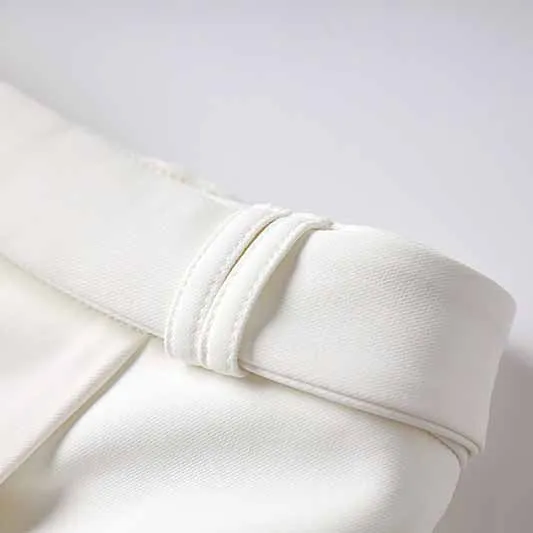 Women's Golden Lion Buttons White Skirts Blazer Suit Jacket   High Waist Skirts Belt Suit
